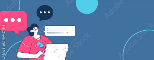 Virtual characters social communication concept business flat vector hand drawn illustration
