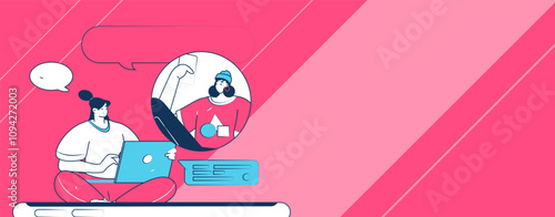 Virtual characters social communication concept business flat vector hand drawn illustration
