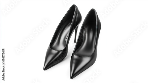 Elegant black leather high heels on a white background showcasing classic pointed toe stiletto design for fashion