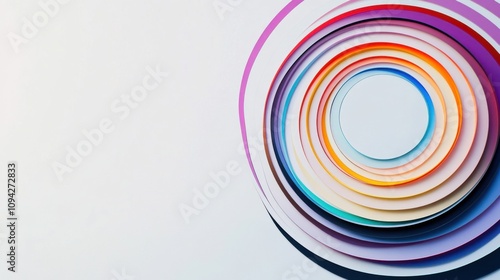 A series of concentric circles of various colors spreading outward from a single point, symbolizing the widening impact of equitable practices, minimalist composition