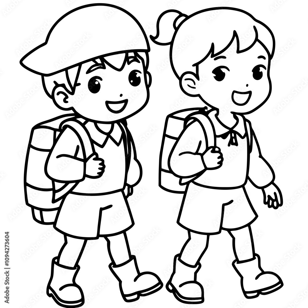 children in uniform wearing backpacks illustration children in uniform wearing backpacks illustration