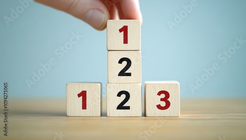 Task Priority Management Stacking Wooden Cubes Numbering First Second Third photo