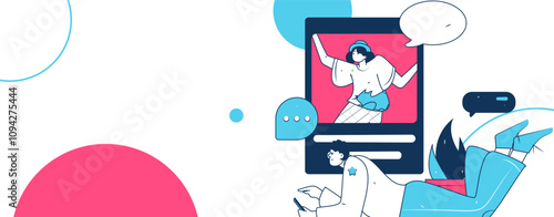 Virtual characters social communication concept business flat vector hand drawn illustration
