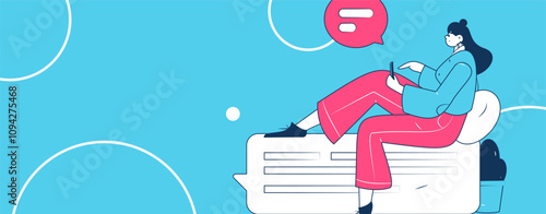 Virtual characters social communication concept business flat vector hand drawn illustration
