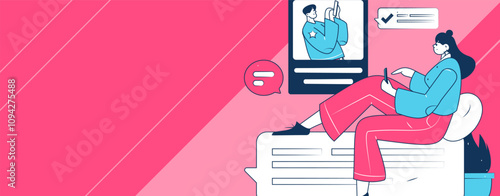 Virtual characters social communication concept business flat vector hand drawn illustration
