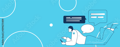 Virtual characters social communication concept business flat vector hand drawn illustration
