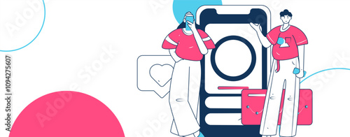 Virtual characters social communication concept business flat vector hand drawn illustration
