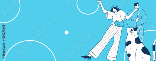 Virtual characters social communication concept business flat vector hand drawn illustration
