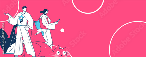 Virtual characters social communication concept business flat vector hand drawn illustration
