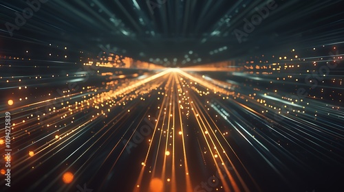 A sleek glowing grid of interconnected nodes and bright light trails on a dark background.