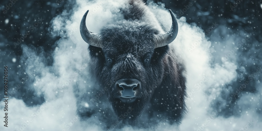 Powerful Bison in Snowy Landscape Symbolizing Strength and Resilience Powerful Bison in Snowy Landscape Symbolizing Strength and Resilience