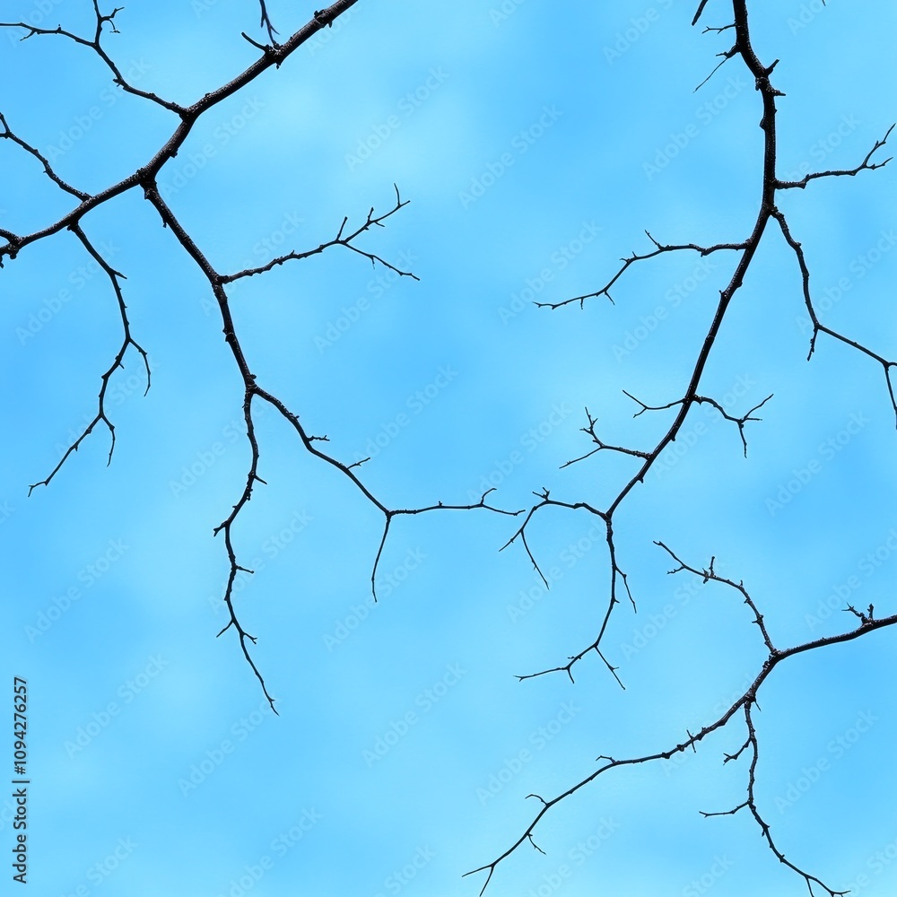 Bare Branches Against Blue Sky Nature Winter Tree Silhouette Background Bare Branches Against Blue Sky Nature Winter Tree Silhouette Background