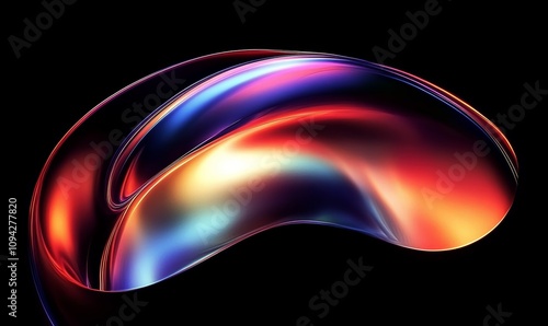 Vibrant Abstract Digital Art with Iridescent Flowing Shapes and Metallic Texture