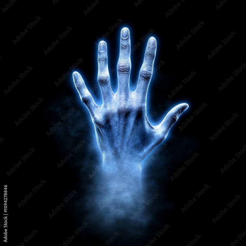 Ethereal Blue Hand Emerging from Smoke Mystical Fantasy Supernatural Ghostly