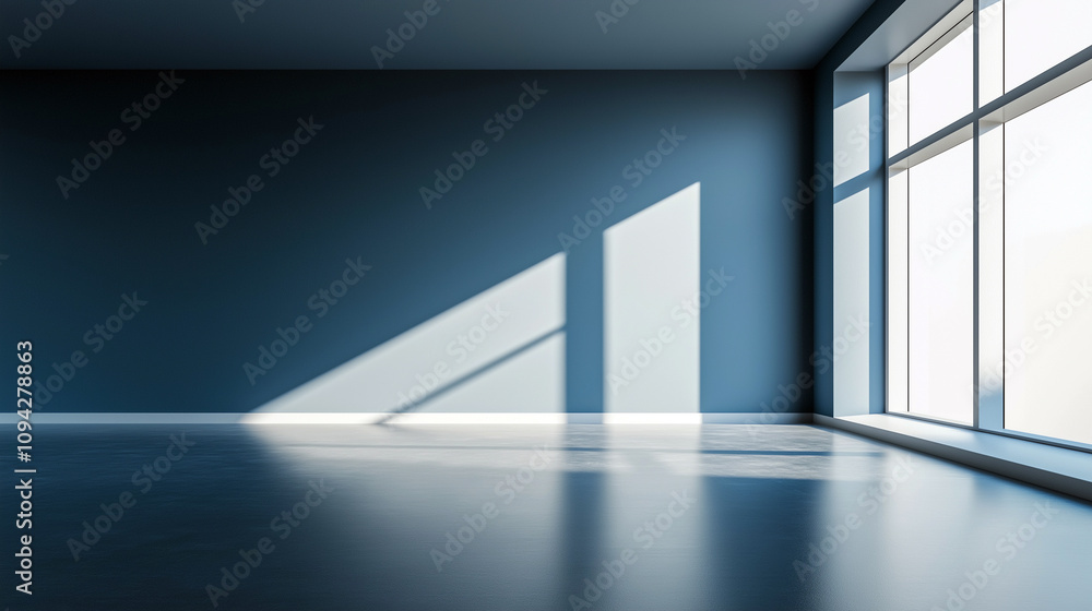 An empty room in a high-rise building, illuminated by light from a large window An empty room in a high-rise building, illuminated by light from a large window