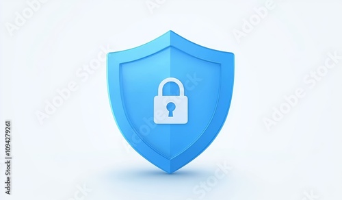 3D Blue Shield with Padlock and Check Mark for Online Security Cyber Protection and Safe Password Verification