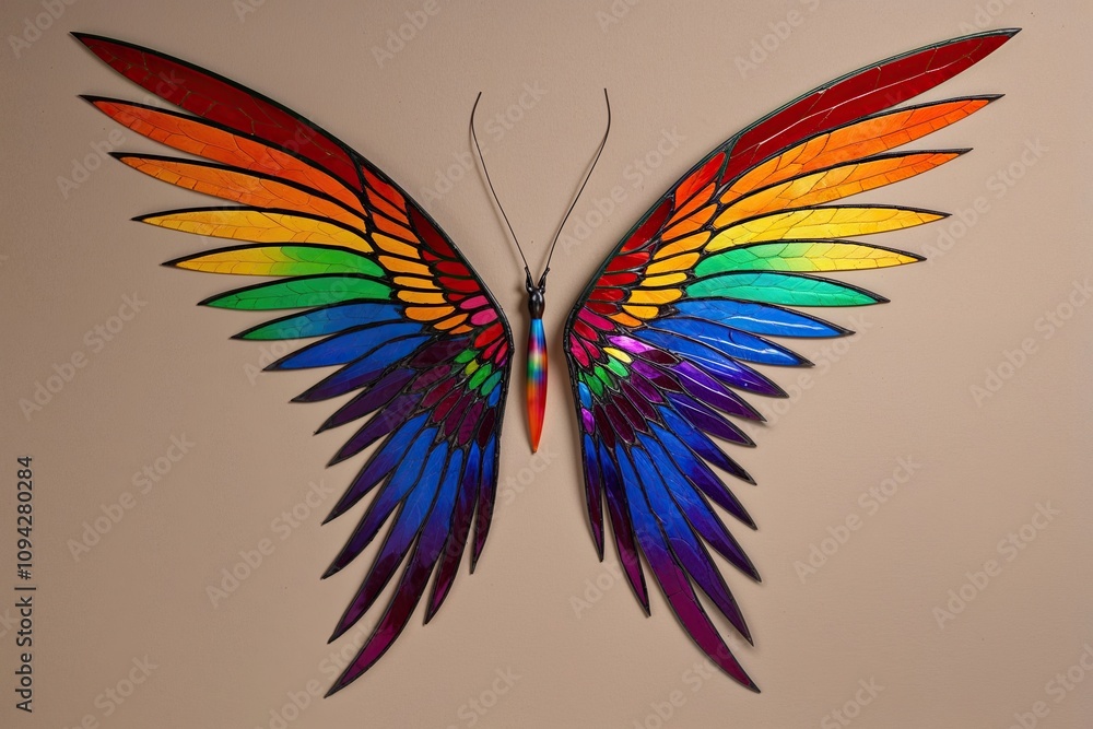 Vibrant Prismatic Wings on a Neutral Background Vibrant Prismatic Wings on a Neutral Background