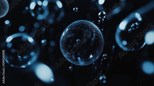 Wallpaper Mural Abstract dark blue spheres floating in space, 3D render. Torontodigital.ca