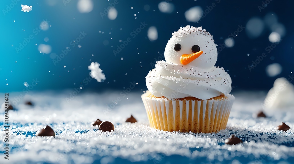 Snowman cupcake with festive decorations Snowman cupcake with festive decorations
