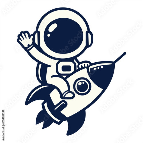 cute astronaut flying cartoon vector, Astronaut helmet - vintage set. Spaceman face in a space suit - retro design. Vector illustration.