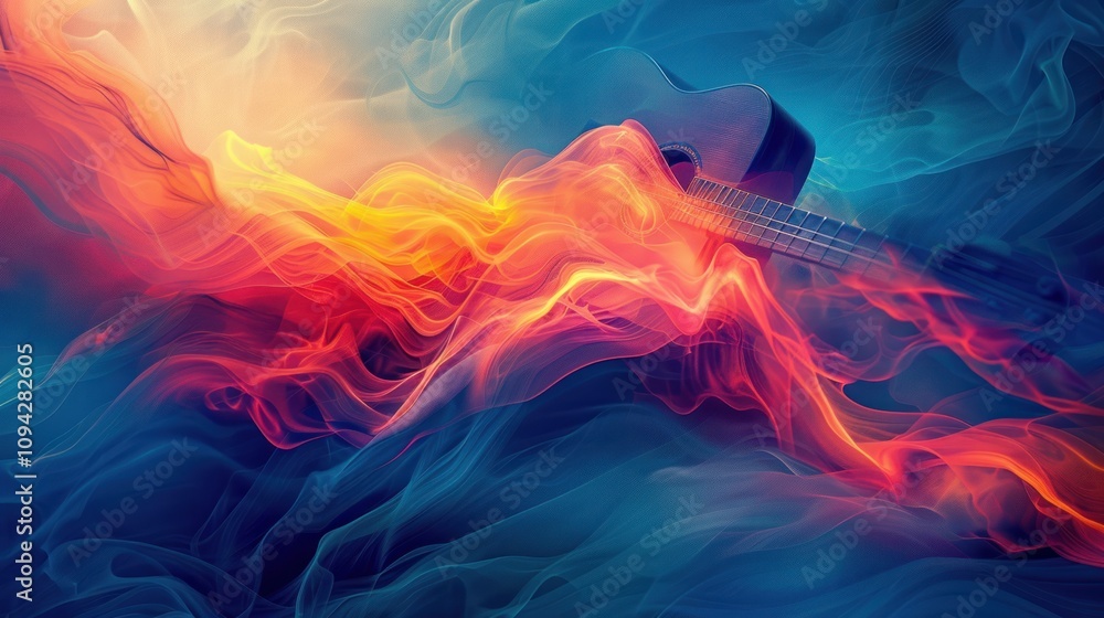 Abstract guitar in vibrant smoke. Abstract guitar in vibrant smoke.