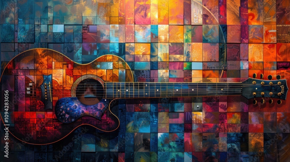 Colorful acoustic guitar mosaic. Colorful acoustic guitar mosaic.