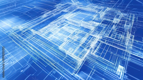 Abstract Architecture of a Building in Blue