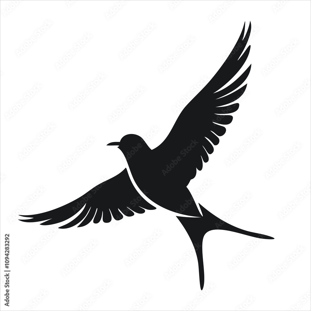 Obraz premium Silhouette of an eagle, silhouette of a flying bird.A majestic eagle in flight, detailed vector artwork on a black backdrop.