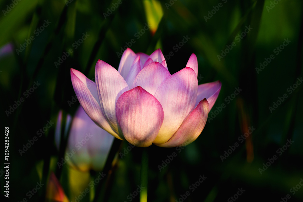 Chinese beauty: Pink lotus in sunlight with green leaf Chinese beauty: Pink lotus in sunlight with green leaf