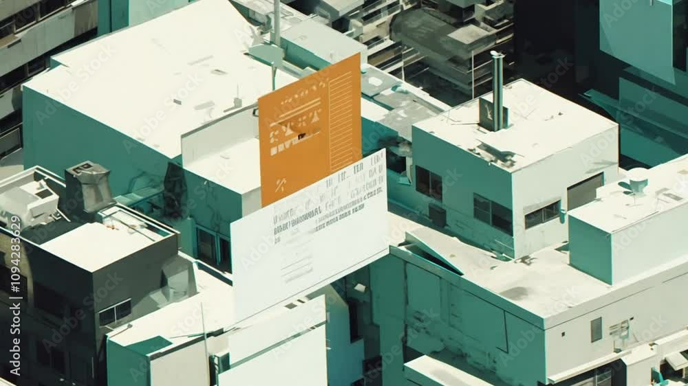 Abstract Geometric Cityscape with Orange Sign Abstract Geometric Cityscape with Orange Sign