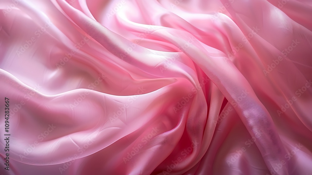 A smooth pink silk fabric flowing in gentle waves, illuminated by natural light. A smooth pink silk fabric flowing in gentle waves, illuminated by natural light.