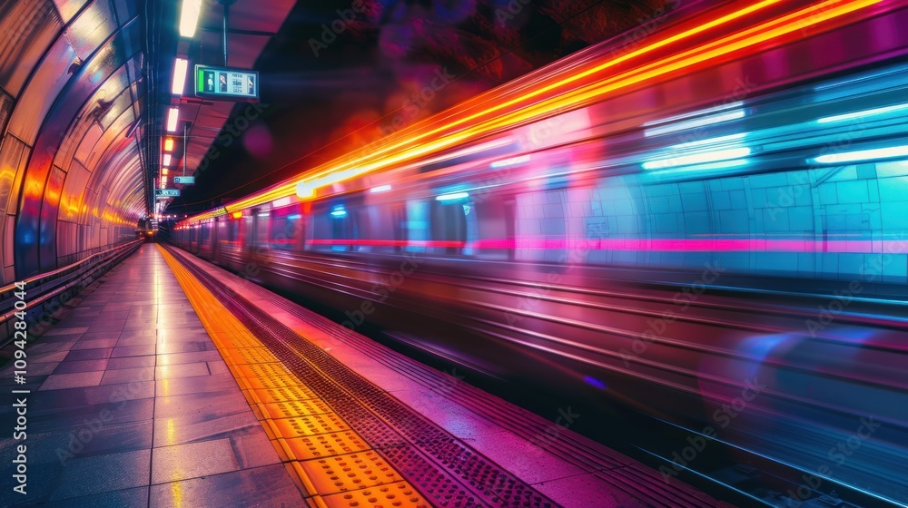 Fast train blurring in station. Fast train blurring in station.