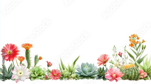 Wallpaper Mural A nature-inspired cactus border featuring a variety of desert plants and flowers, ideal for use in invitations, posters, or nature-themed designs. Torontodigital.ca