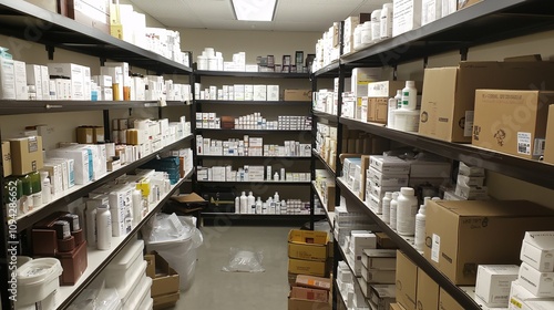 Pharmacy Storage Filled with Medicine Bottles and Boxes