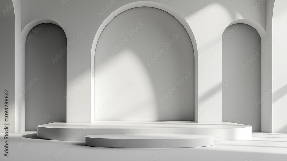 White wall and white floor, with arches on the wall White wall and white floor, with arches on the wall