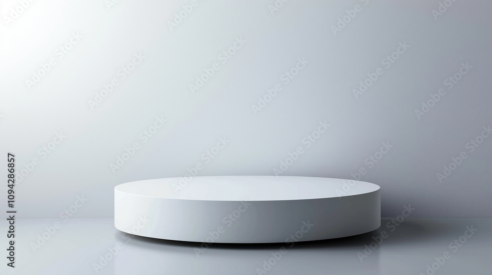On a white background a white round advertising pedestal On a white background a white round advertising pedestal