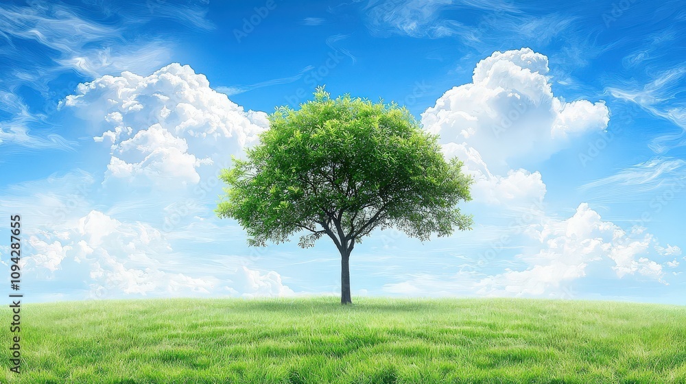A single tree standing tall in a vast grassy field under an expansive, cloudy sky, evoking peaceful introspection. A single tree standing tall in a vast grassy field under an expansive, cloudy sky, evoking peaceful introspection.