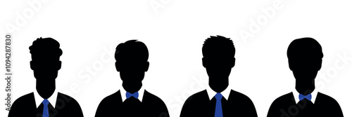 Abstract man silhouettes in tie and bow tie. Dark male silhouette avatars. Vector illustration