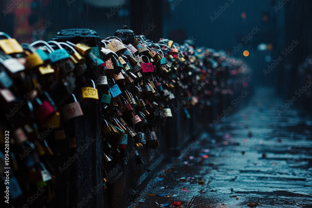 Obraz premium Bridge of Locks in Misty Forest