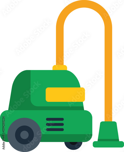 Green and yellow vacuum cleaner standing ready for cleaning service