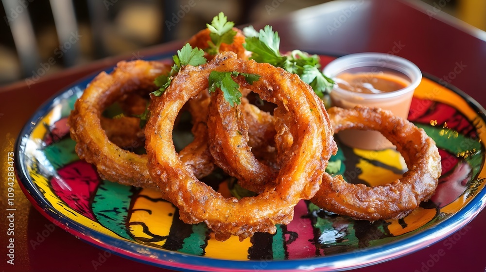 Crispy Onion Rings with Spicy Dip Gourmet Appetizer Crispy Onion Rings with Spicy Dip Gourmet Appetizer