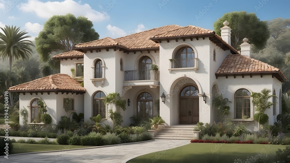 Luxury castle like traditional house with a big lawn in front of the house, exterior design of castle house with elegant front elevation design Luxury castle like traditional house with a big lawn in front of the house, exterior design of castle house with elegant front elevation design
