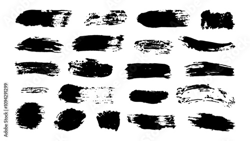 Watercolor splash, black silhouette or dirty texture textboxes and frames. Empty Ink Brush Stroke on white background. Grunge paintbrush and splash