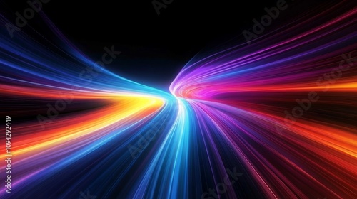 Vibrant Abstract Digital Art with Neon Ribbons Flowing in Dark Space