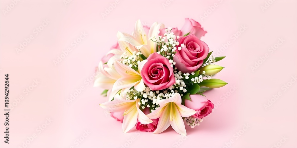 Romantic bouquet of Valentine's Day flowers on pastel backdrop