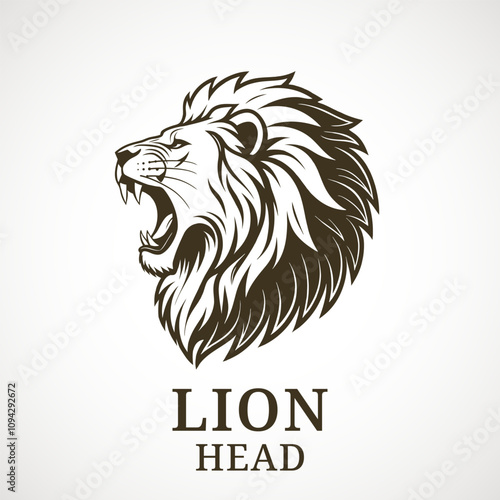 Lion head. Vector logo of a wild animal with growling mouth. Clear editable lines. The lion's grin as a symbol of strength, courage, and power. Lion heraldic symbol - high moral qualities and nobility