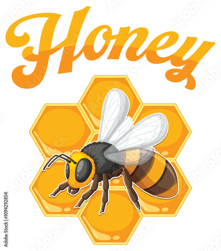 Honey Bee and Honeycomb Illustration