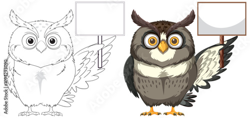 Owl Holding Blank Sign Illustration