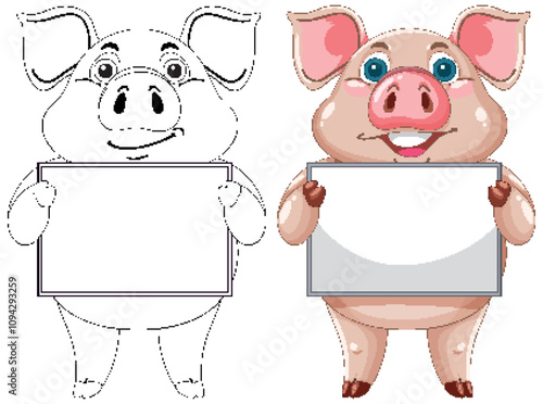 Cute Pigs Holding Blank Signs