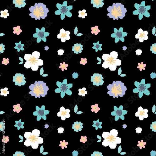 Colorful Floral Pattern on Black